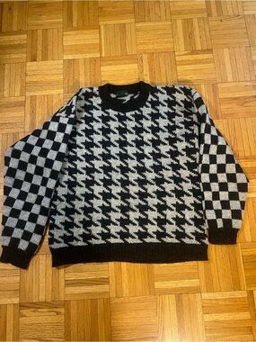 90s Boundary Waters Black & White Houndstooth Crewneck Wool Sweater size large